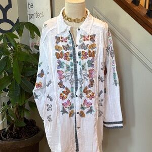 Embroidered Butterfly Linen-Blend White Shirt Jacket 😍